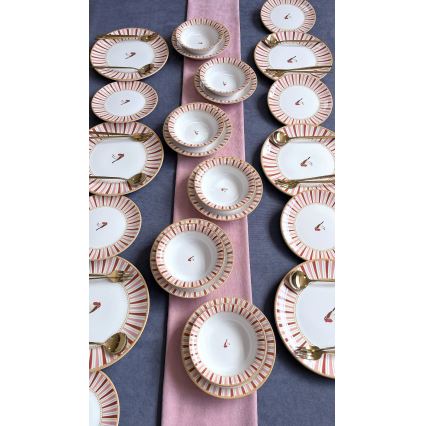 Jídelní sada 24 ks bílá/červená/zlatá/keramika