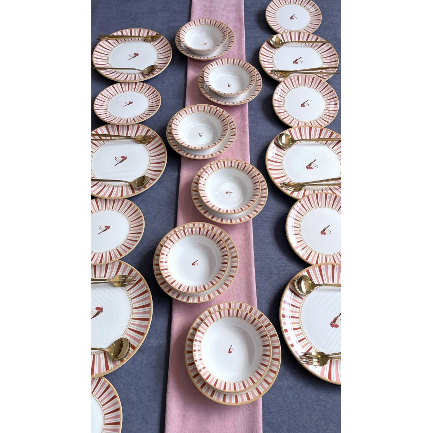 Jídelní sada 24 ks bílá/červená/zlatá/keramika