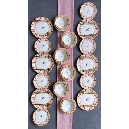 Jídelní sada 24 ks bílá/červená/zlatá/keramika