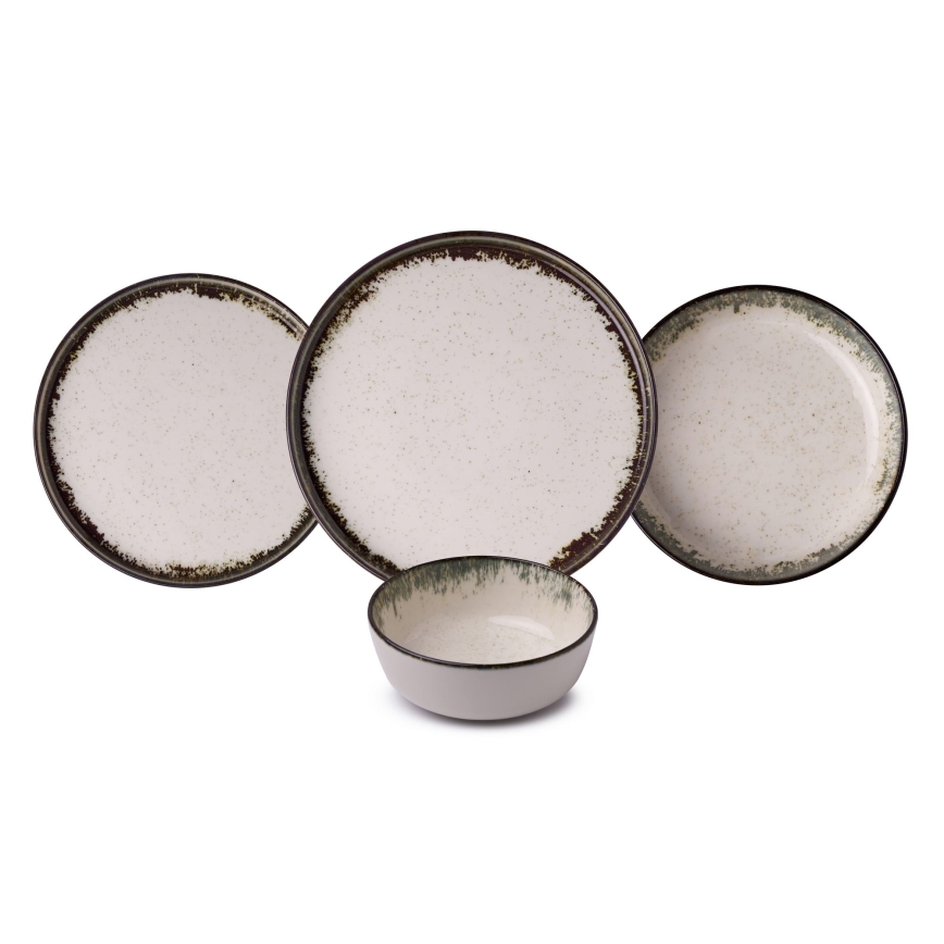 Jídelní sada 24 ks bílá/hnědá/porcelán