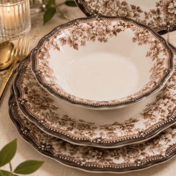 Jídelní sada 24 ks bílá/hnědá/porcelán