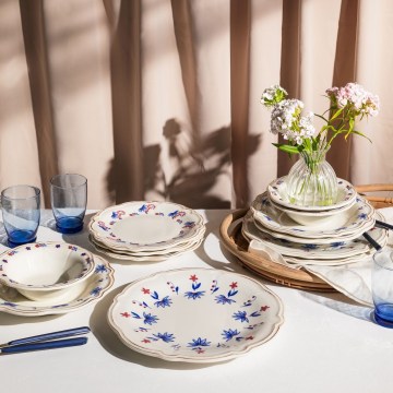 Jídelní sada 24 ks bílá/modrá/červená/porcelán