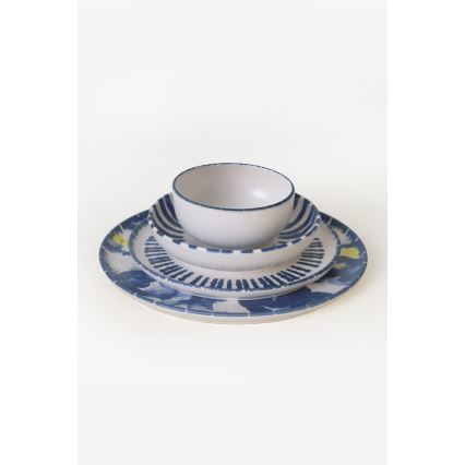 Jídelní sada 24 ks bílá/modrá/kamenina