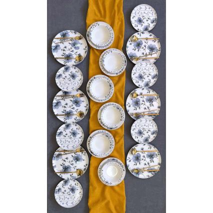 Jídelní sada 24 ks bílá/modrá/keramika