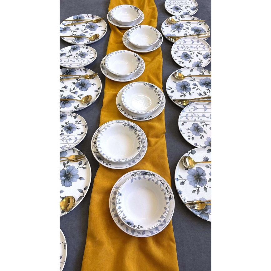 Jídelní sada 24 ks bílá/modrá/keramika