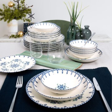 Jídelní sada 24 ks bílá/modrá/porcelán