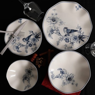 Jídelní sada 24 ks bílá/modrá/porcelán