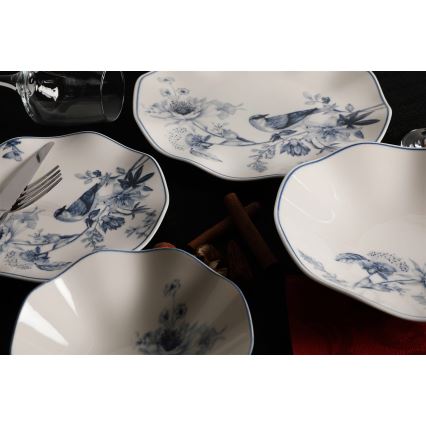 Jídelní sada 24 ks bílá/modrá/porcelán