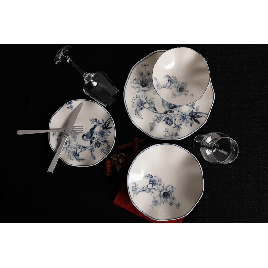 Jídelní sada 24 ks bílá/modrá/porcelán