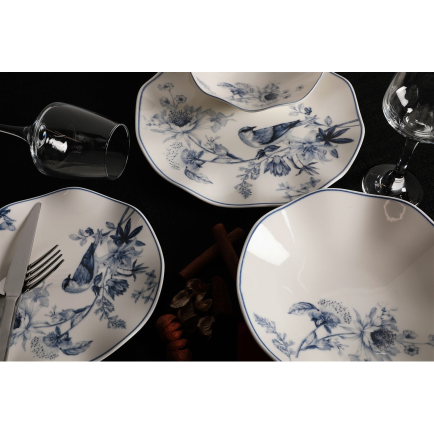 Jídelní sada 24 ks bílá/modrá/porcelán
