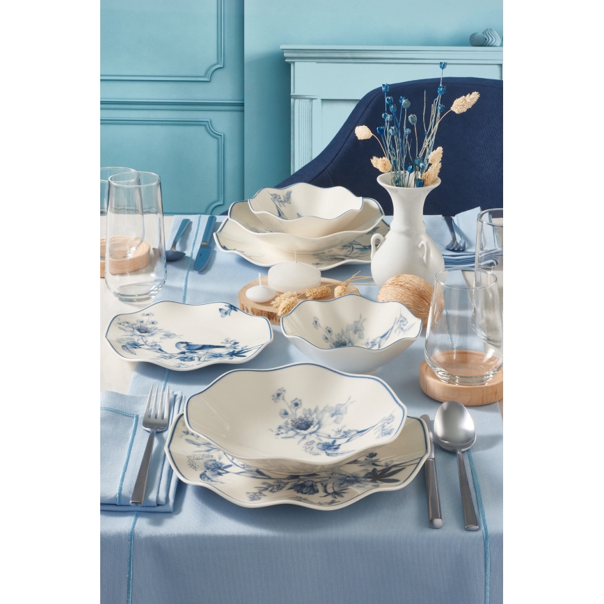 Jídelní sada 24 ks bílá/modrá/porcelán