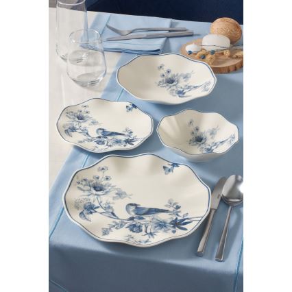 Jídelní sada 24 ks bílá/modrá/porcelán