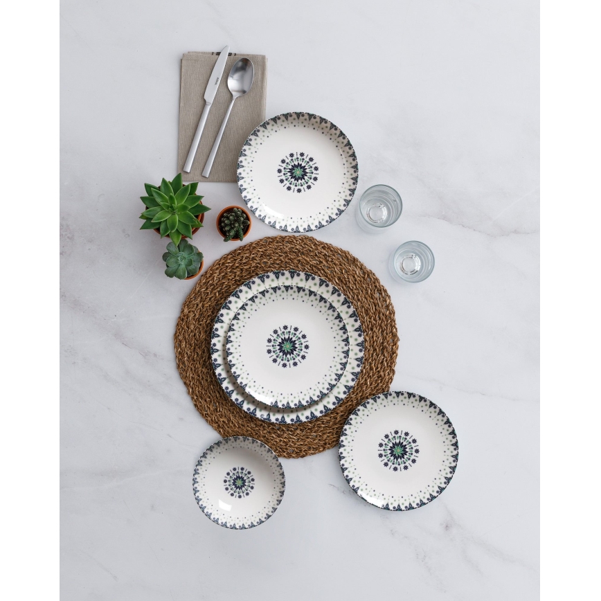 Jídelní sada 24 ks bílá/modrá/porcelán