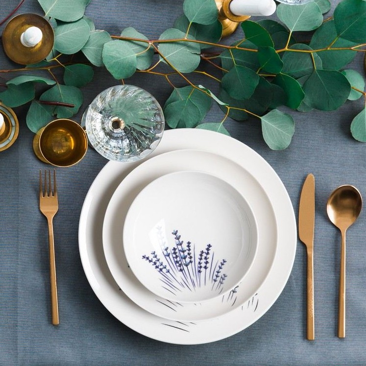 Jídelní sada 24 ks bílá/modrá/porcelán