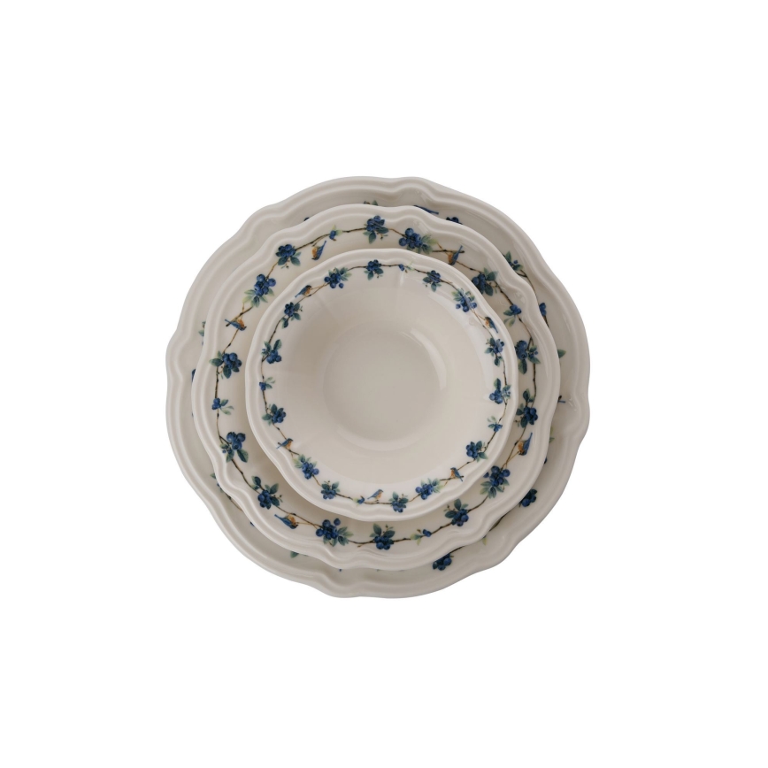 Jídelní sada 24 ks bílá/modrá/porcelán