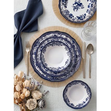 Jídelní sada 24 ks bílá/modrá/porcelán