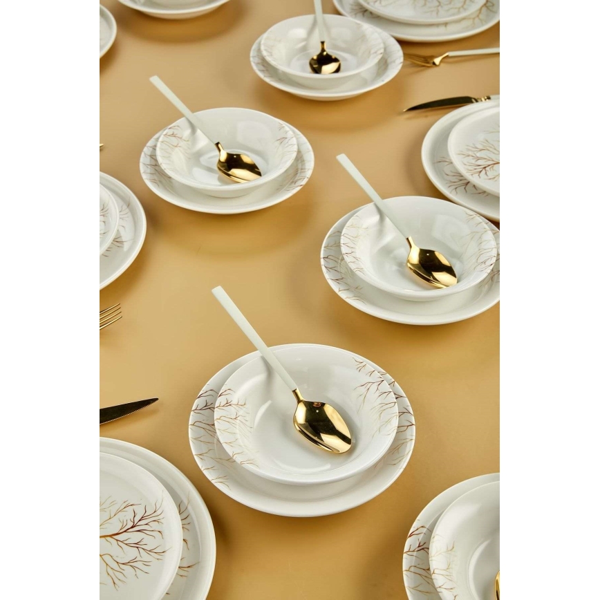 Jídelní sada 24 ks bílá/oranžová/keramika