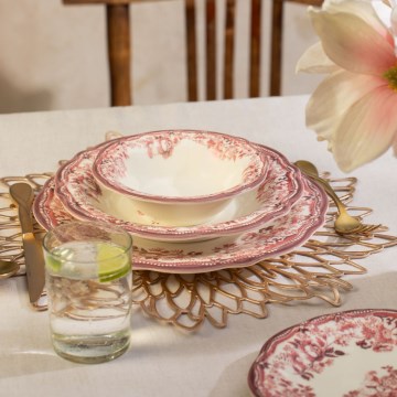 Jídelní sada 24 ks bílá/růžová/porcelán