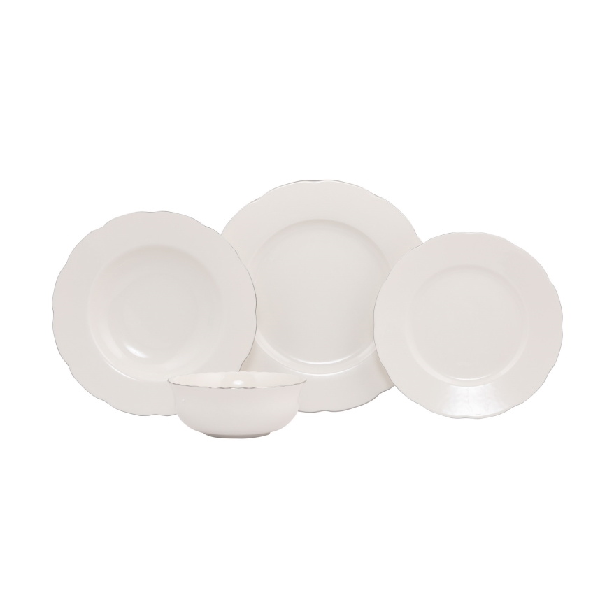 Jídelní sada 24 ks bílá/stříbrná/porcelán