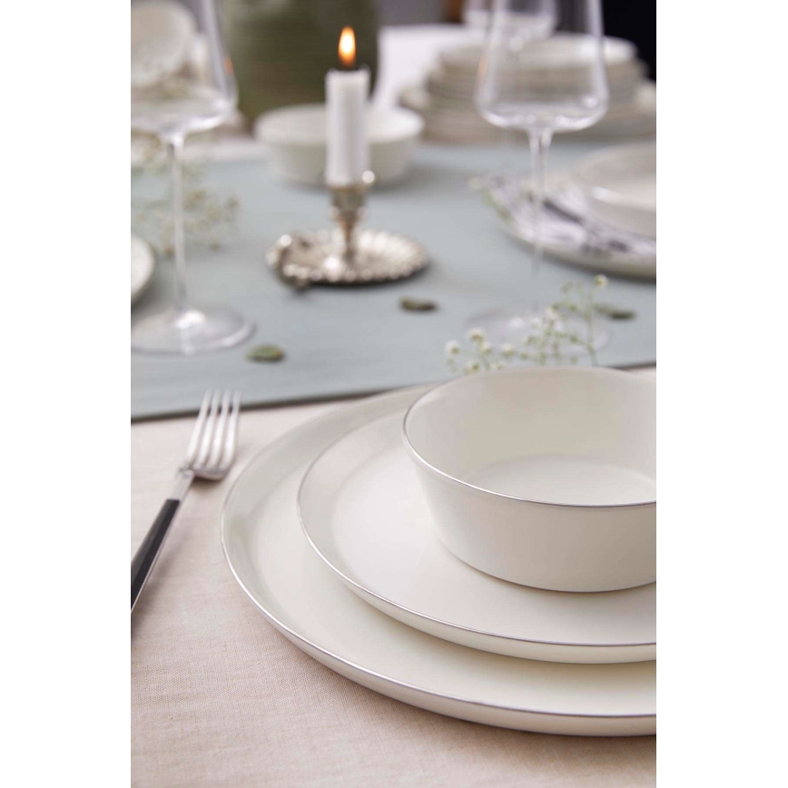 Jídelní sada 24 ks bílá/stříbrná/porcelán