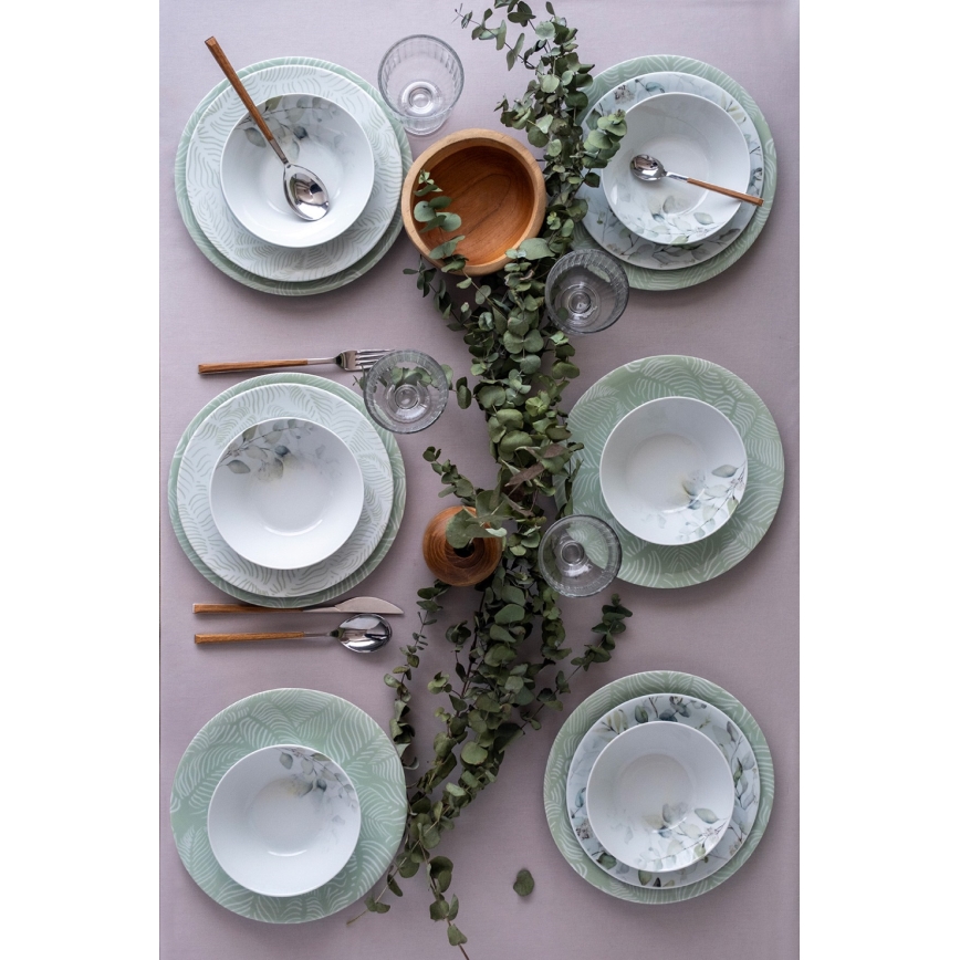 Jídelní sada 24 ks bílá/zelená/porcelán