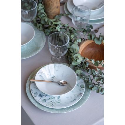 Jídelní sada 24 ks bílá/zelená/porcelán