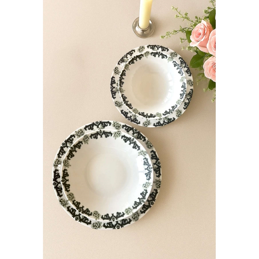 Jídelní sada 24 ks bílá/zelená/porcelán