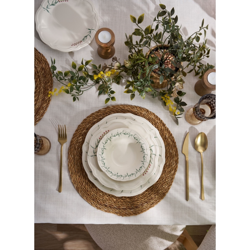 Jídelní sada 24 ks bílá/zelená/porcelán