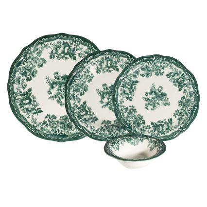 Jídelní sada 24 ks bílá/zelená/porcelán
