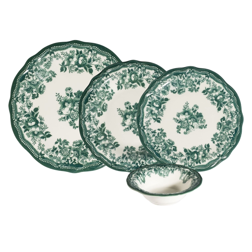 Jídelní sada 24 ks bílá/zelená/porcelán