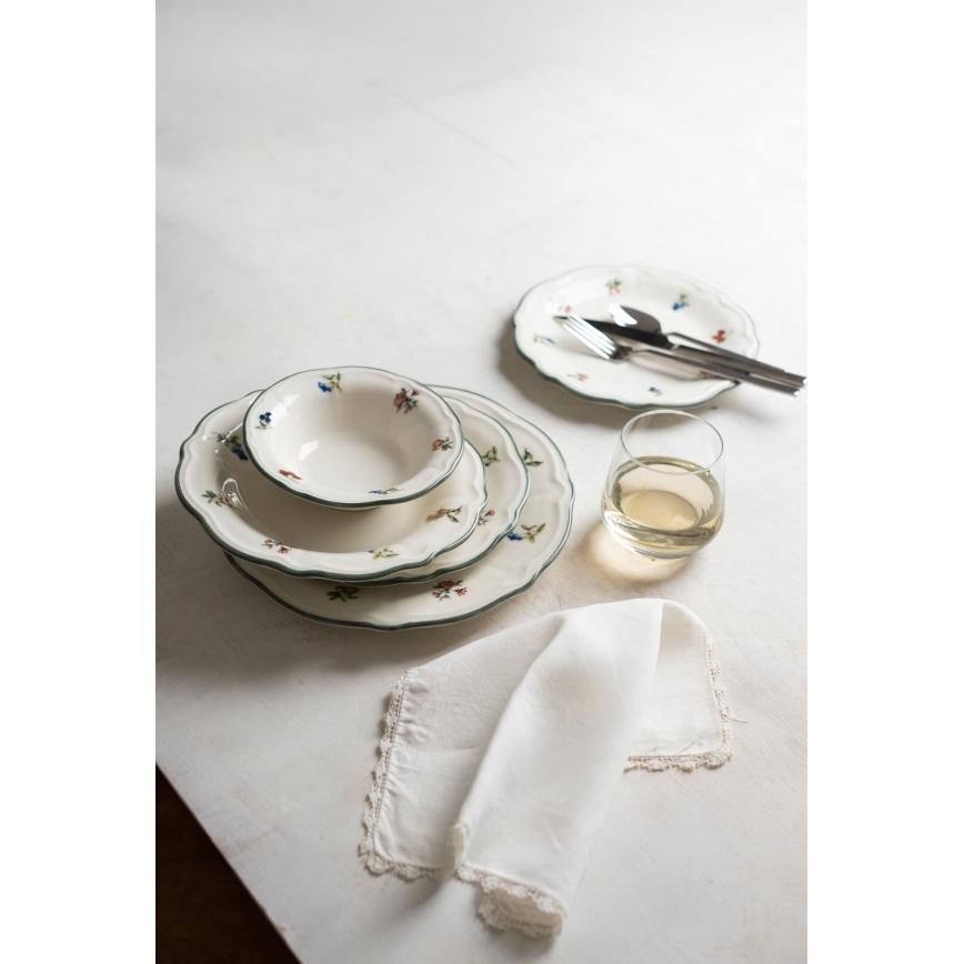 Jídelní sada 24 ks bílá/zelená/porcelán