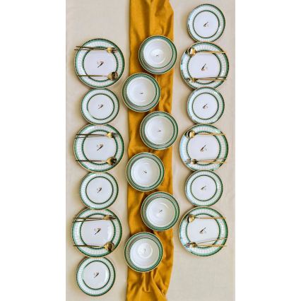 Jídelní sada 24 ks bílá/zelená/zlatá/keramika