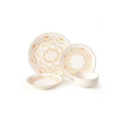 Jídelní sada 24 ks bílá/zlatá/keramika