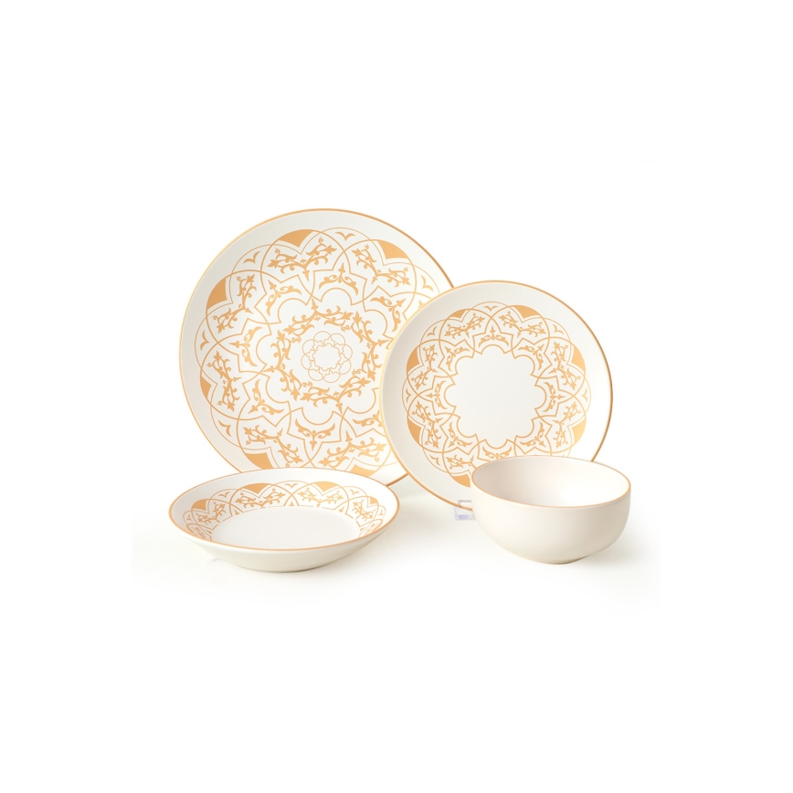 Jídelní sada 24 ks bílá/zlatá/keramika