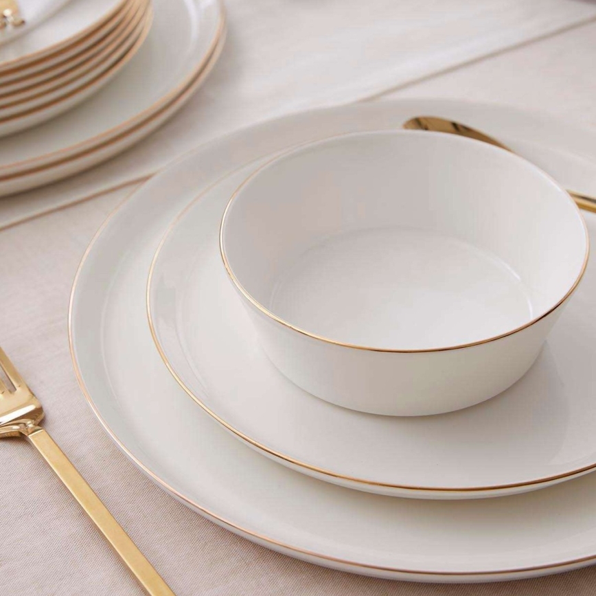 Jídelní sada 24 ks bílá/zlatá/porcelán