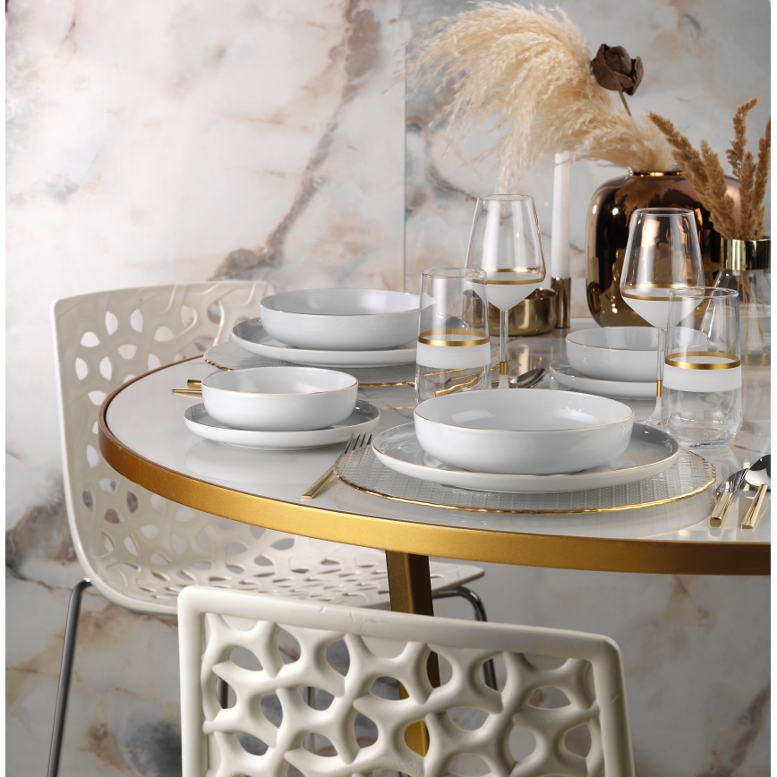 Jídelní sada 24 ks bílá/zlatá/porcelán