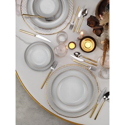 Jídelní sada 24 ks bílá/zlatá/porcelán