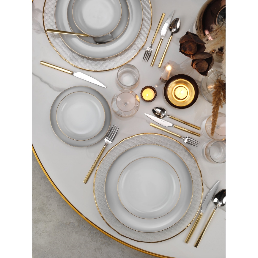 Jídelní sada 24 ks bílá/zlatá/porcelán