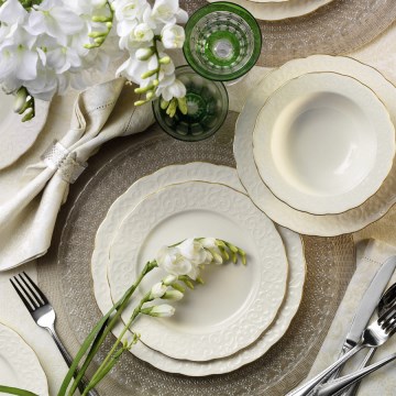 Jídelní sada 24 ks bílá/zlatá/porcelán
