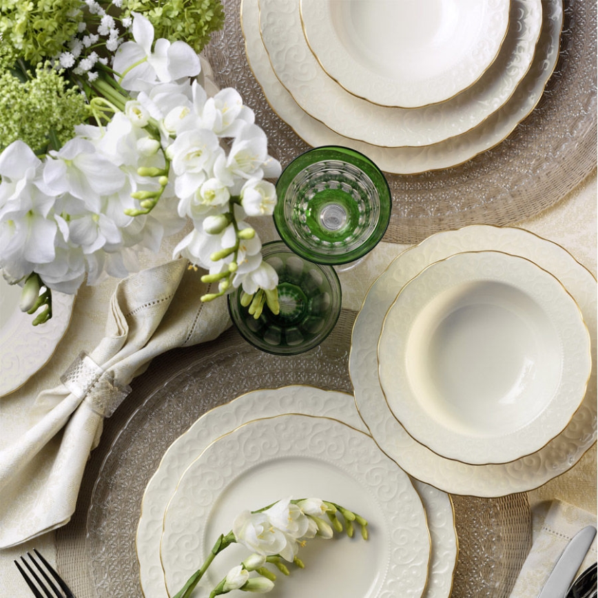 Jídelní sada 24 ks bílá/zlatá/porcelán
