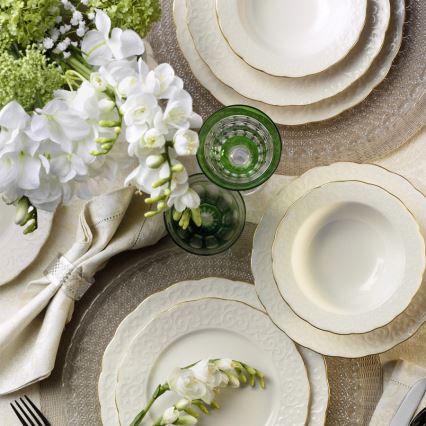 Jídelní sada 24 ks bílá/zlatá/porcelán