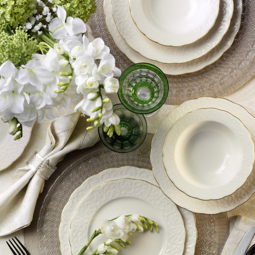 Jídelní sada 24 ks bílá/zlatá/porcelán