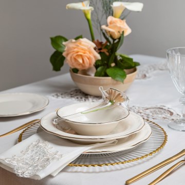 Jídelní sada 24 ks bílá/zlatá/porcelán