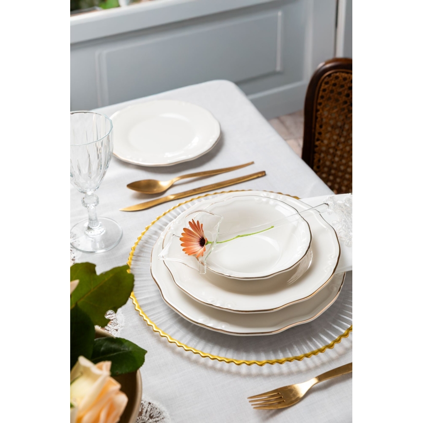 Jídelní sada 24 ks bílá/zlatá/porcelán