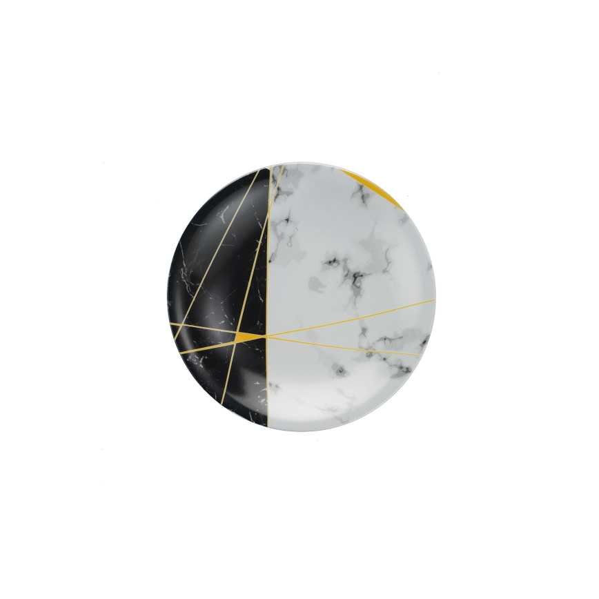 Jídelní sada 24 ks černá/bílá/zlatá/porcelán