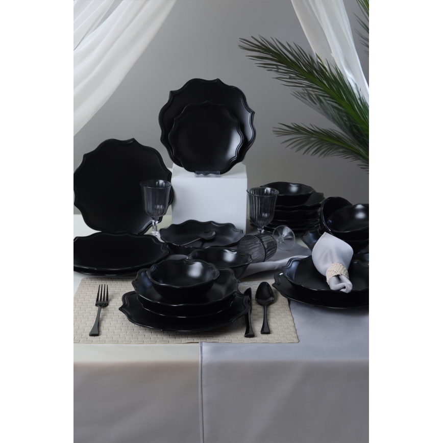 Jídelní sada 24 ks černá/kamenina