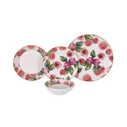Jídelní sada 24 ks červená/bílá/zelená/keramika