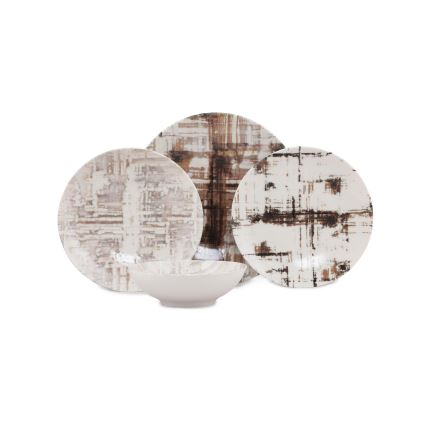 Jídelní sada 24 ks hnědá/bílá/porcelán