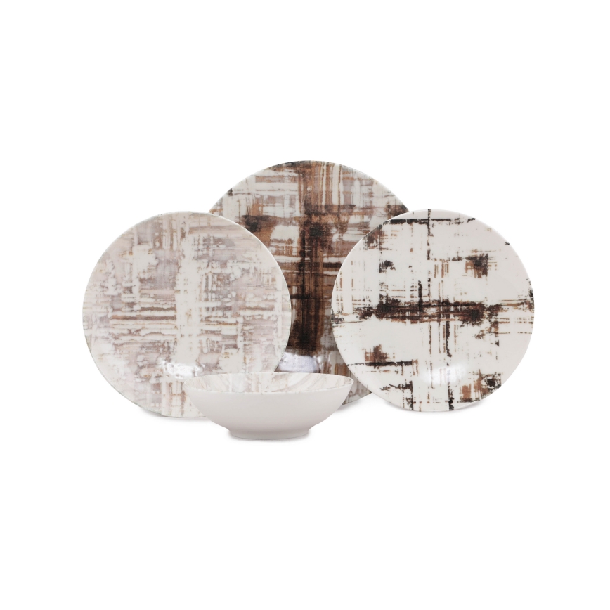 Jídelní sada 24 ks hnědá/bílá/porcelán