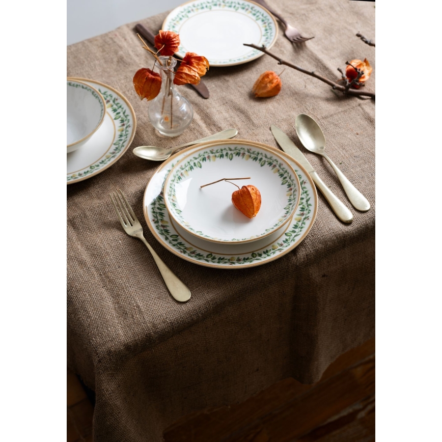 Jídelní sada 24 ks krémová/béžová/zelená/porcelán